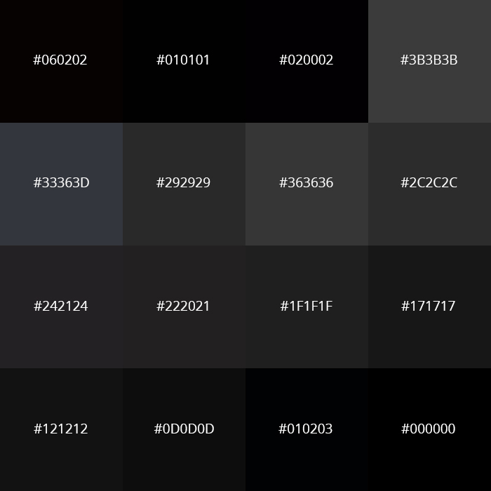 Shades Of Black Color With Names Hex RGB CMYK Codes Color Meanings ...