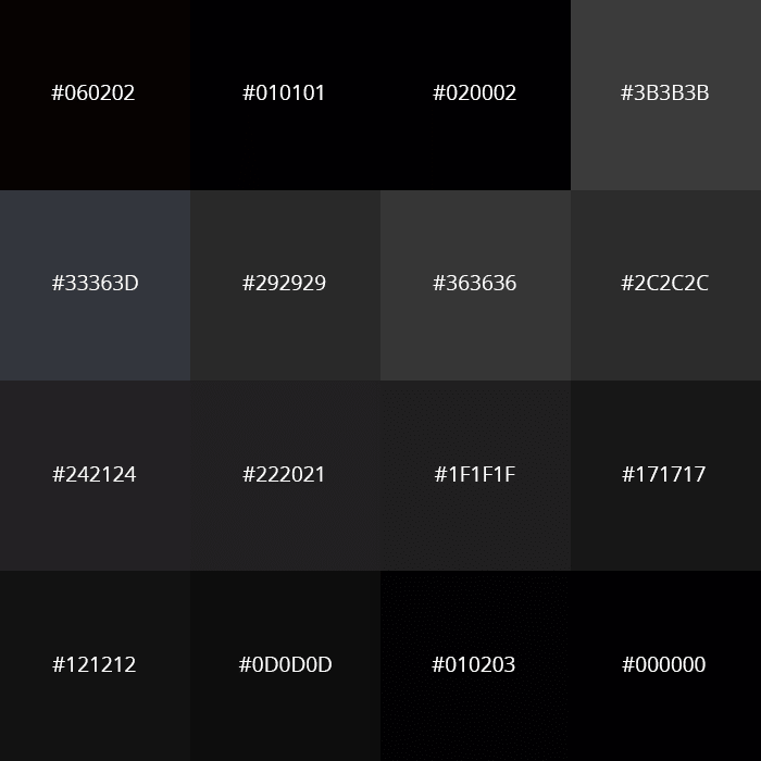 100+ Shades of Black Color (Names, HEX, RGB, & CMYK Codes) – CreativeBooster