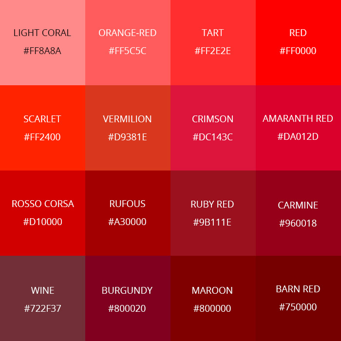symbol ansøge dekorere 99 Shades of Red Color with Names, HEX, RGB, & CMYK (2023) • Colors  Explained