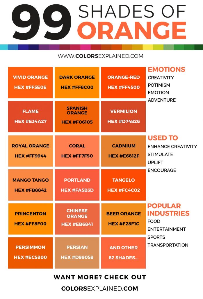 Shades of orange color infographic