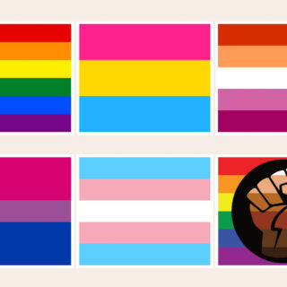 Collage of some Pride flags color meanings