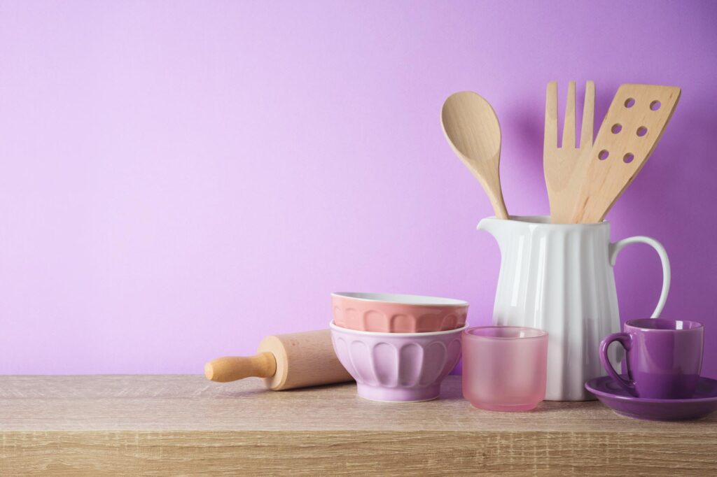 Romantic kitchen wall painted in lavender, one of the best colors that are relaxing