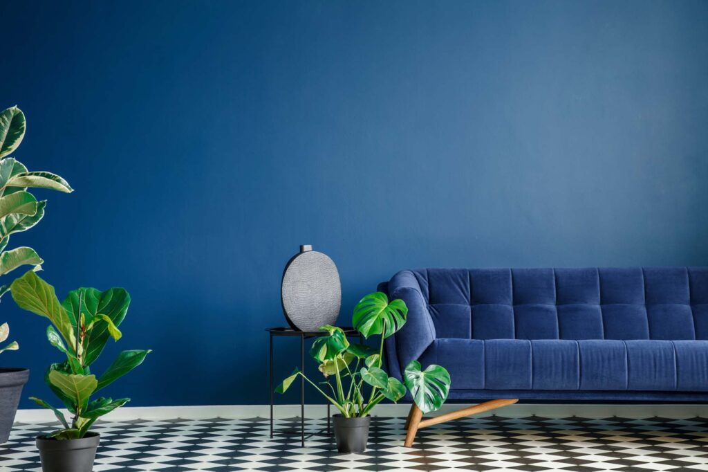 Monochromatic blue living room