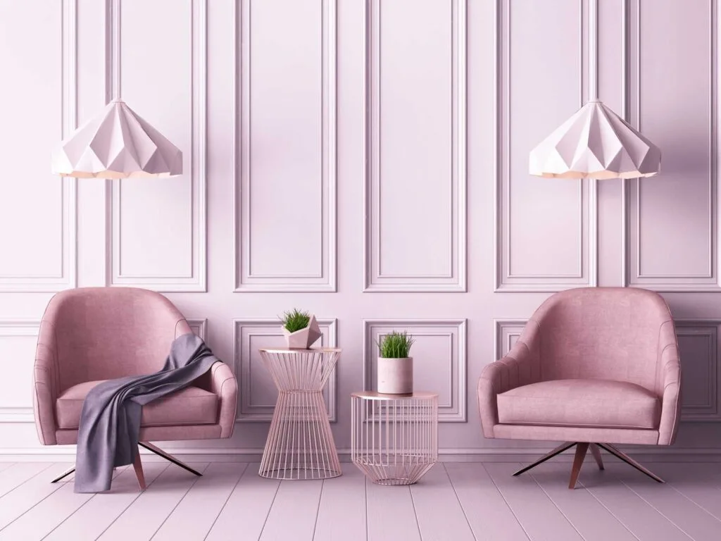 Classy living room wall painted in pink, one of the best colors that are relaxing