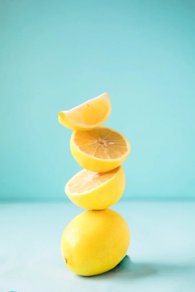 Yellow lemons on blue background