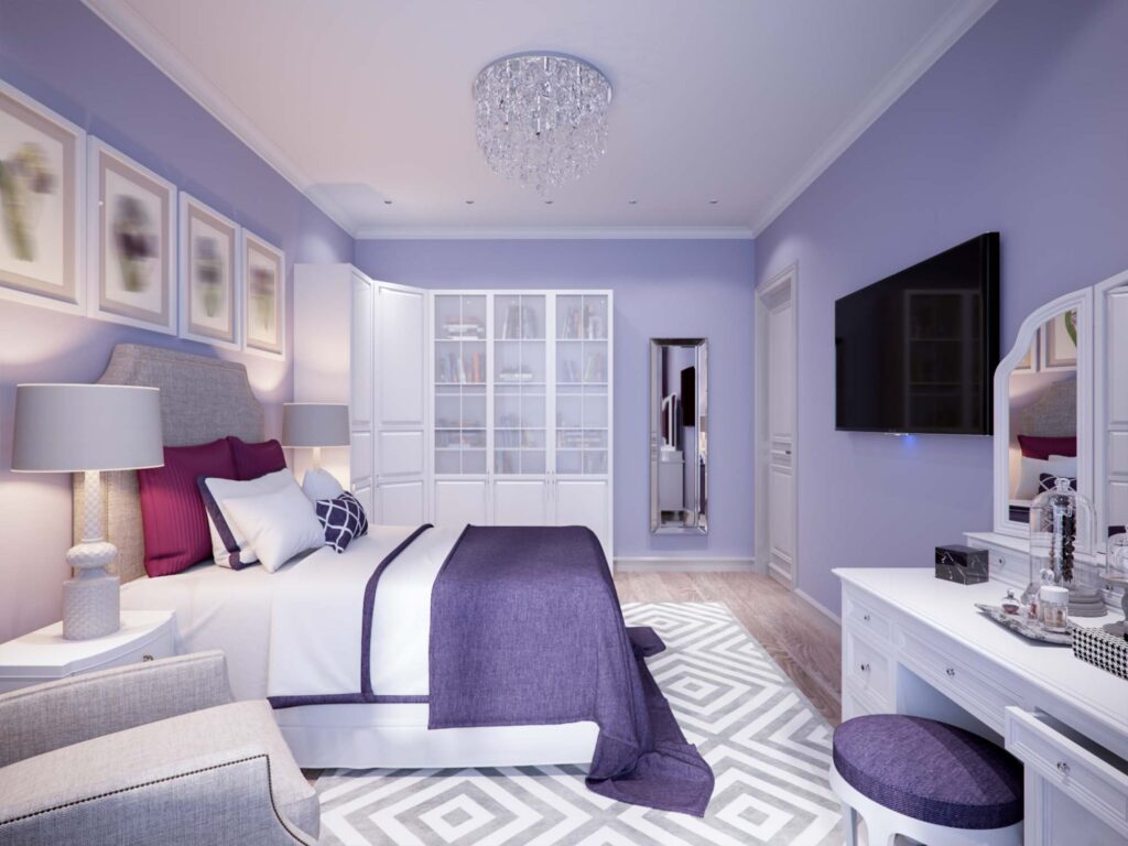 Violet and purple bedroom walls, very relaxing colors