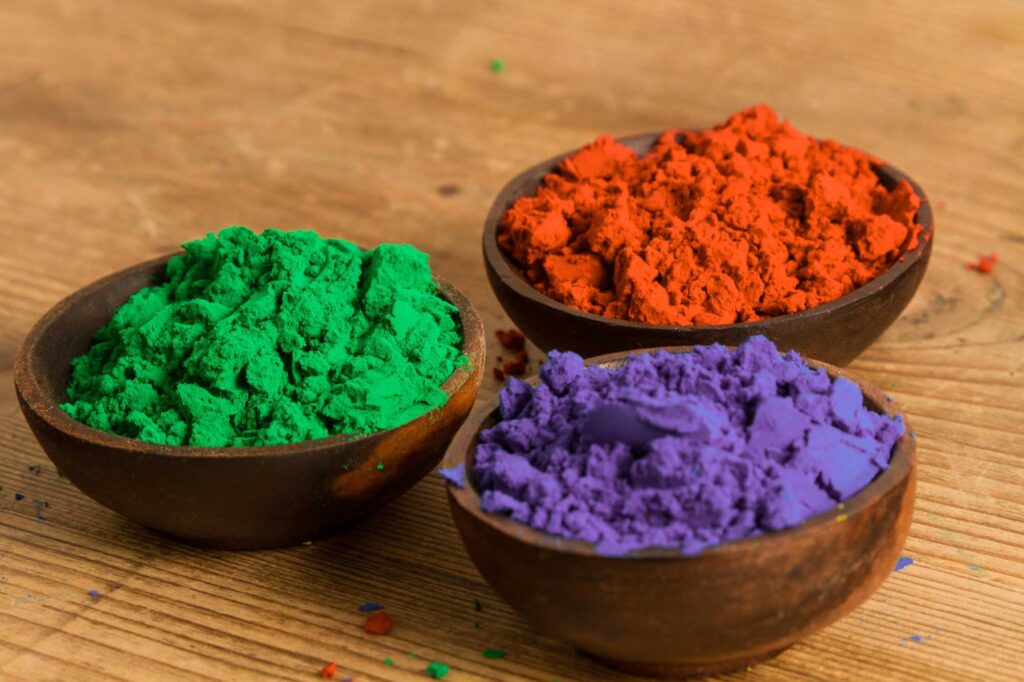 Purple, orange, and green secondary colors in powder