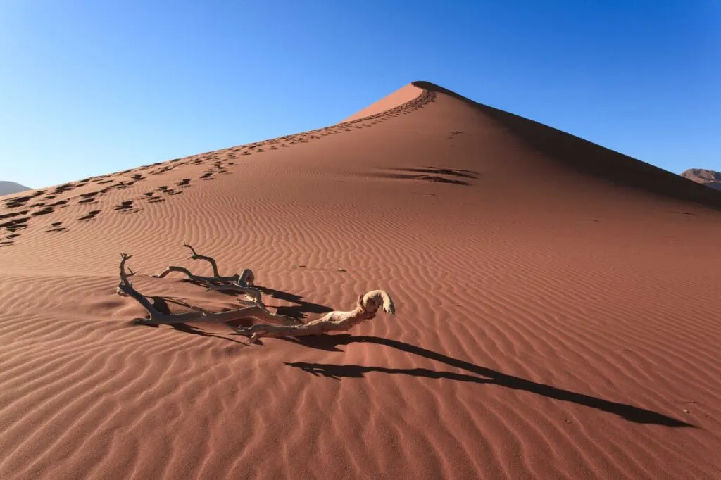 Brown sand in desert against blue sky