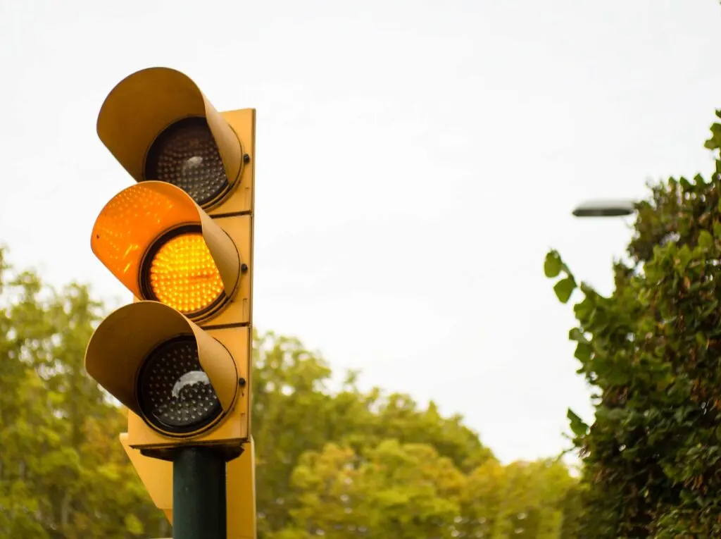 Traffic light showing amber light