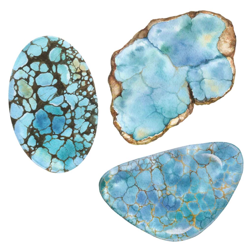 Turquoise gemstone in watercolor drawing