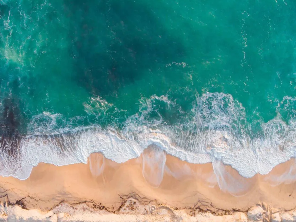 Teal ocean along coastline