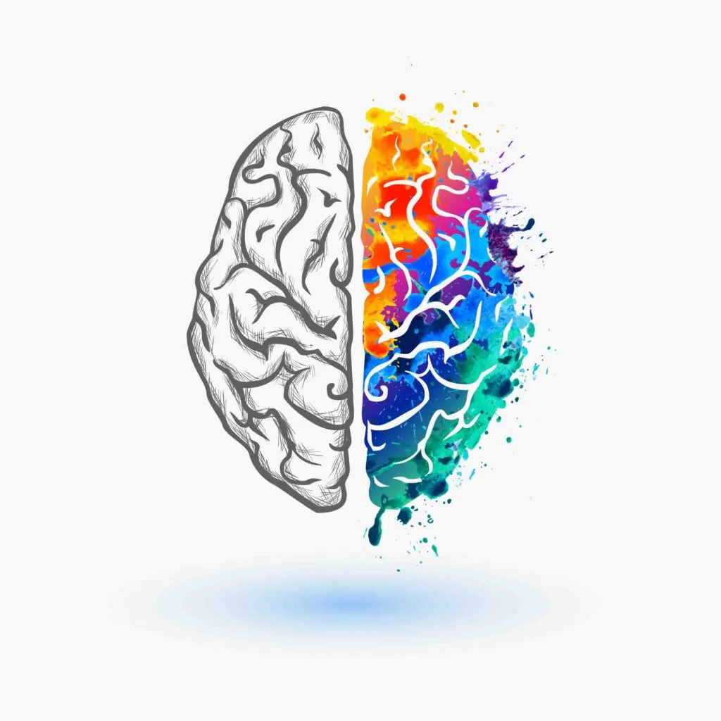 Colorful brain illustration for color psychology