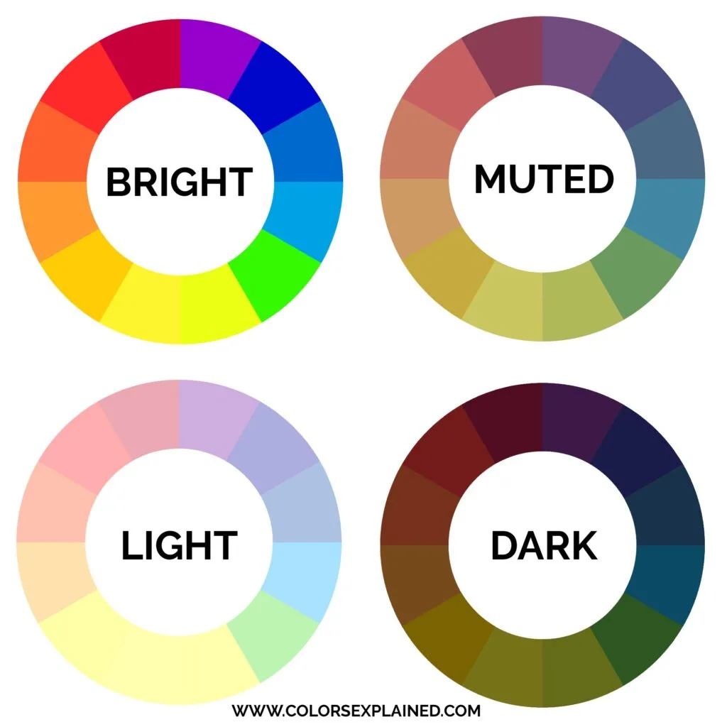 Graphic with bright, muted, light, and dark colors