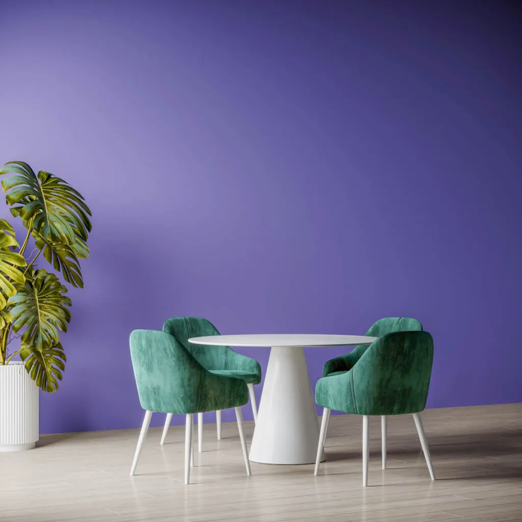 modern emerald green and purple dining room