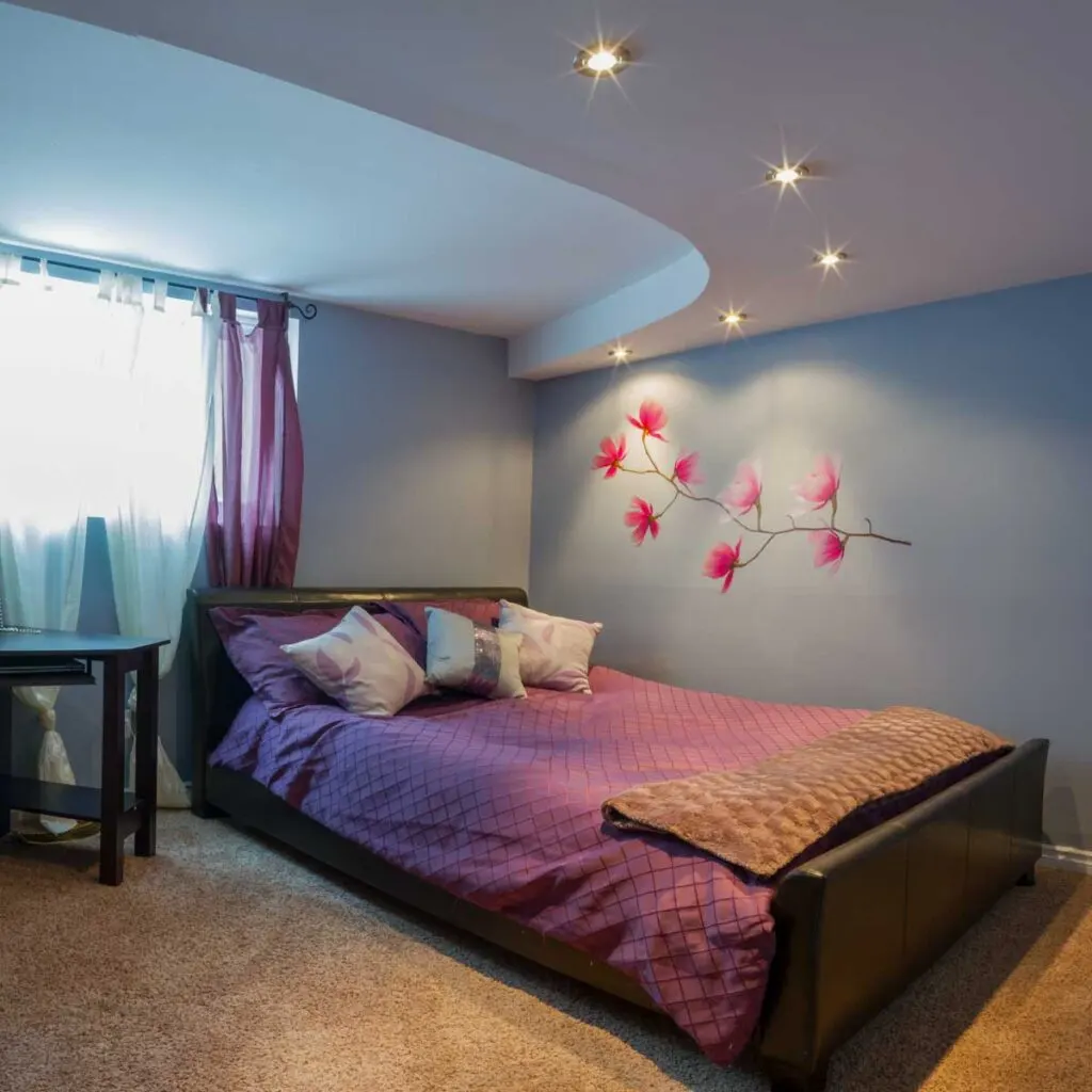 feminine purple and light blue bedroom