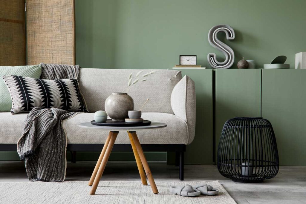 Modern green and black living room