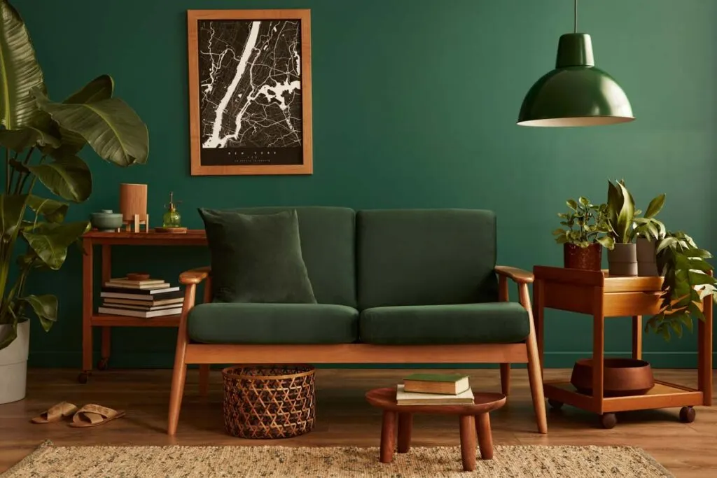 Stylish green and brown living room
