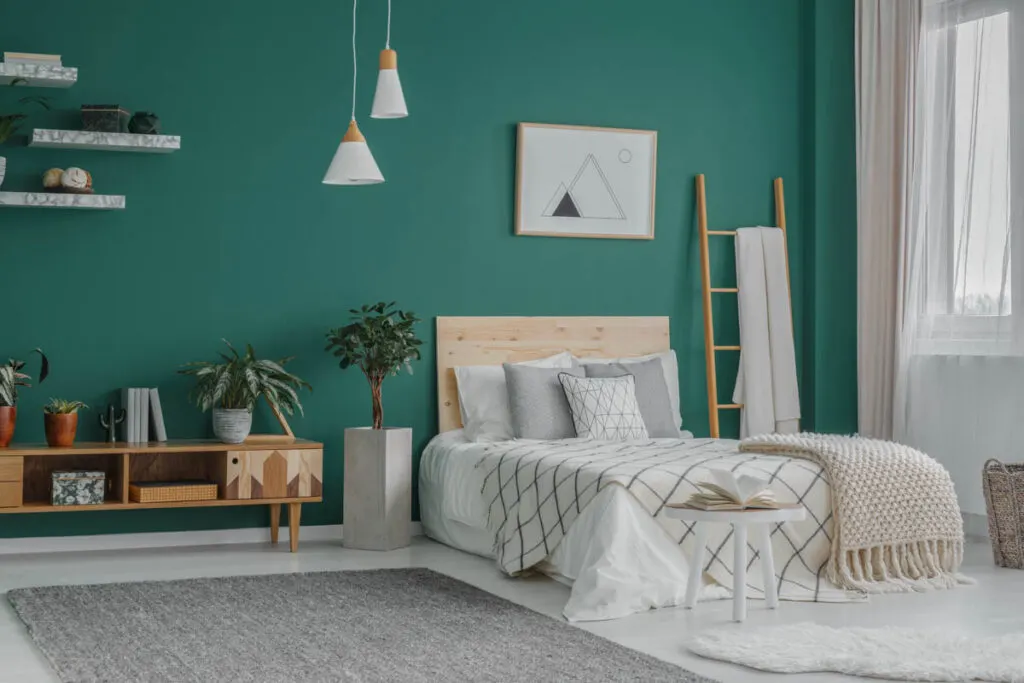 Cozy green and gray bedroom