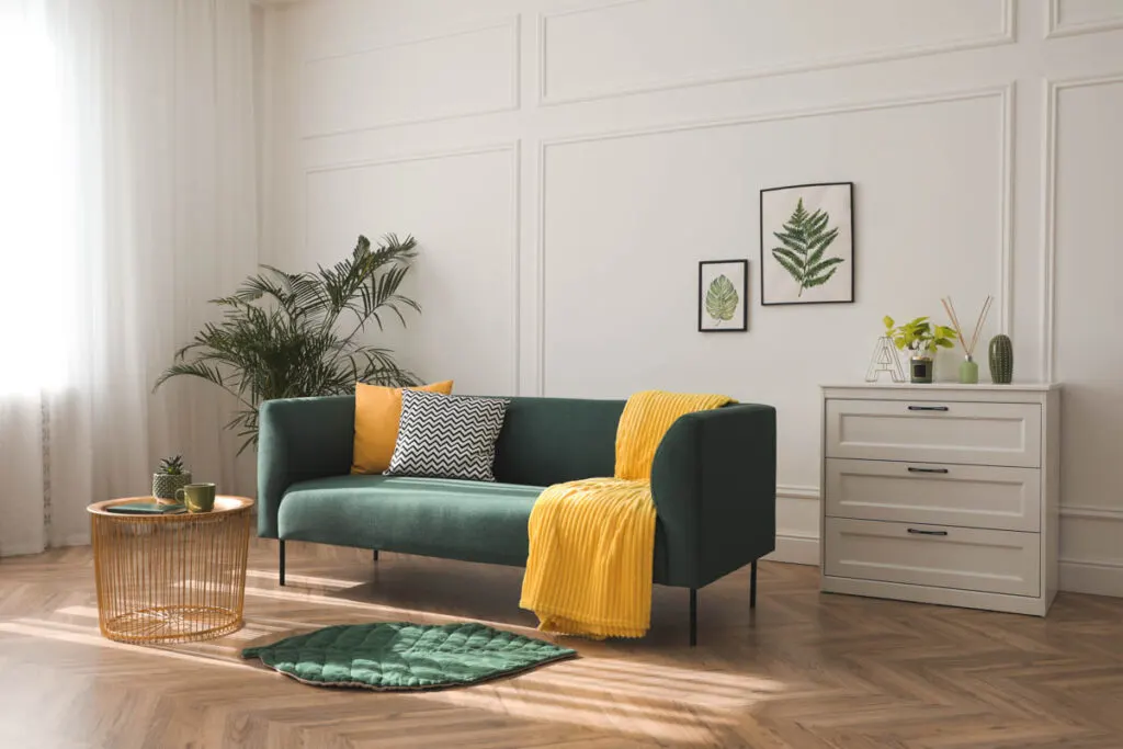 Modern green and yellow living room