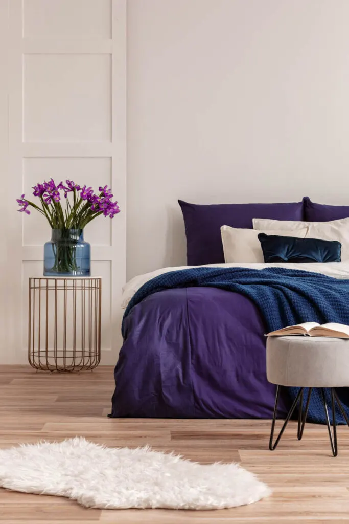 elegant purple and navy blue bedroom