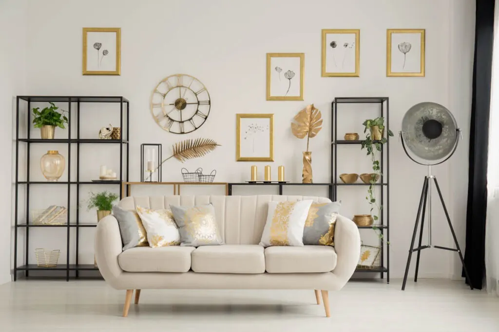 Beige living room with golden accents