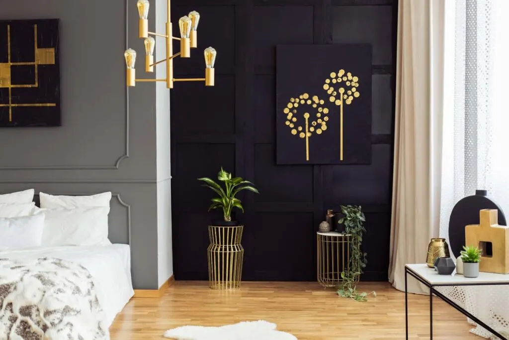 Chic black and gold bedroom