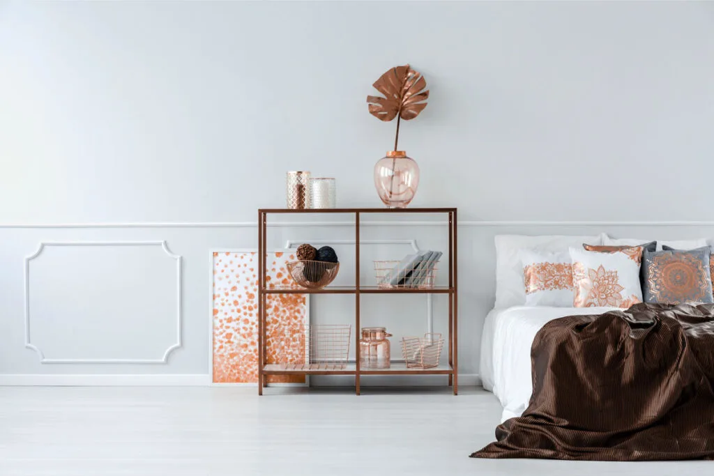 Minimalist Brown and copper bedroom