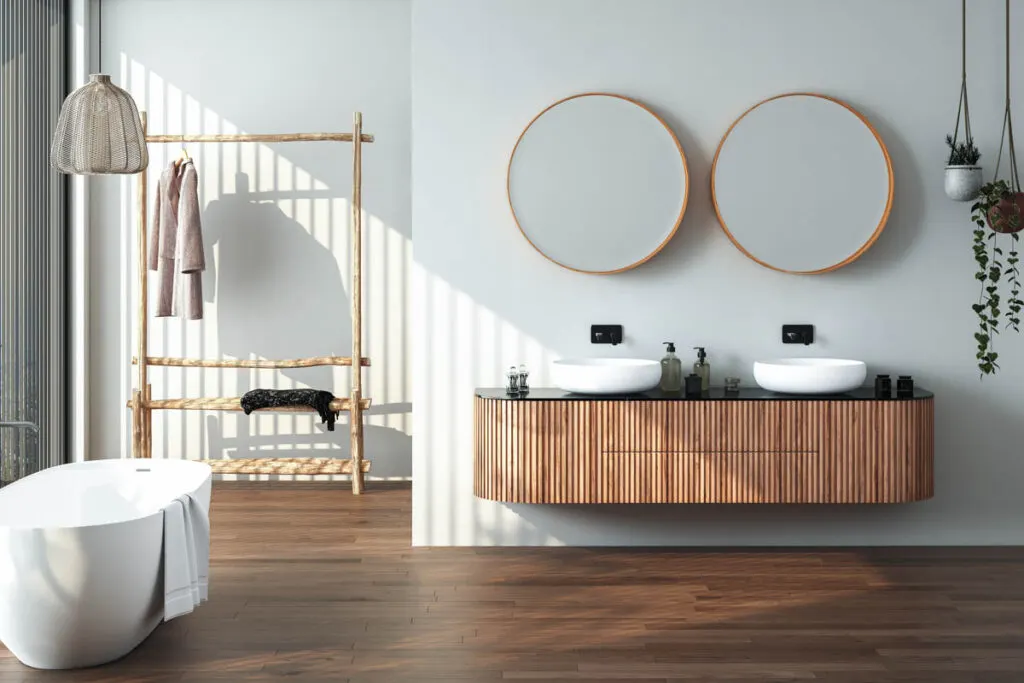 Modern Brown and white bathroom