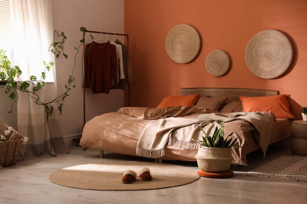Rustic Orange and brown bedroom
