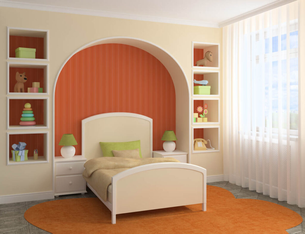 Orange and pastel colors bedroom