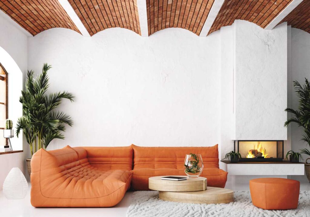 Orange and white living room