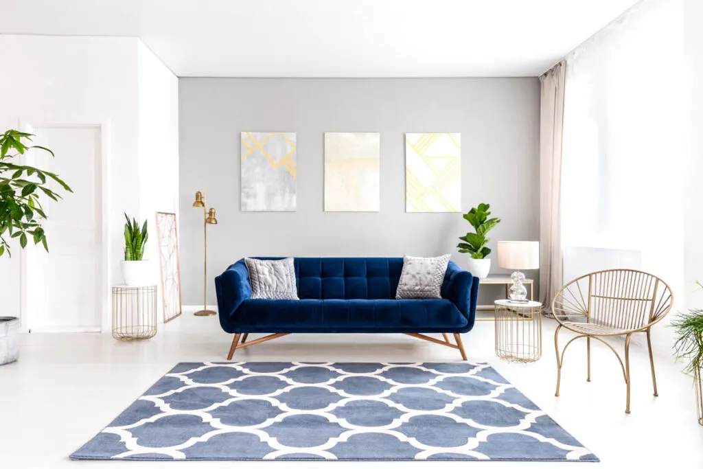 Royal blue and off white living room