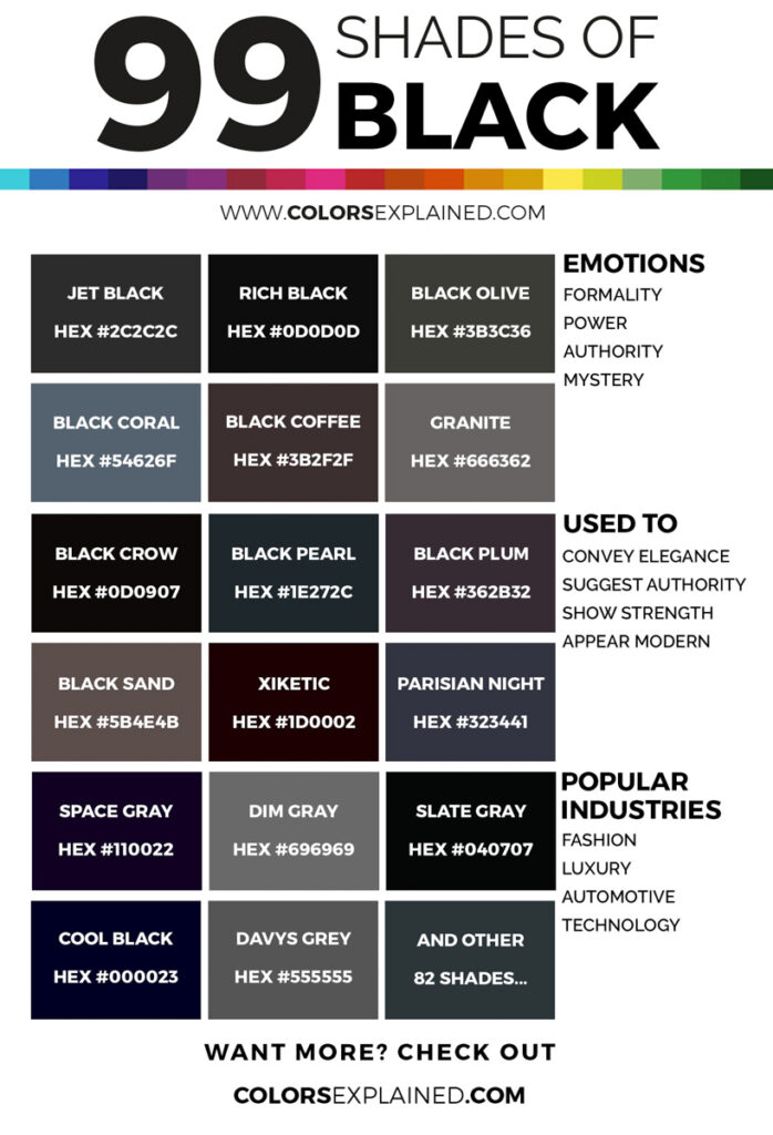 Shades of black color infographic