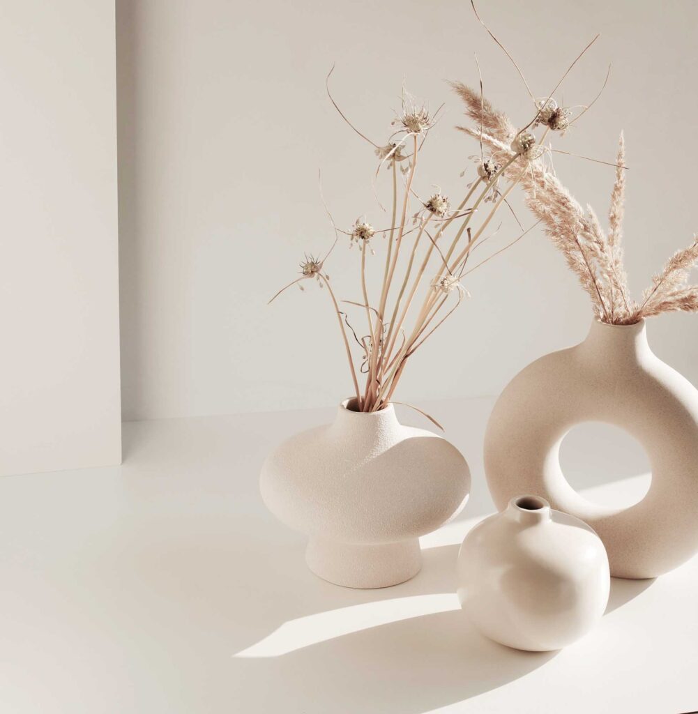 Modern beige or off-white ceramic vase set