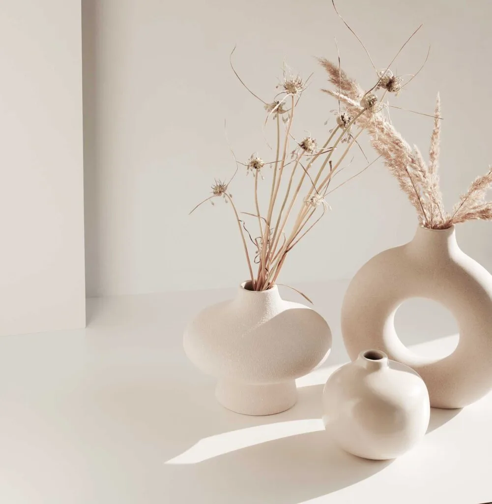 Modern beige or off-white ceramic vase set