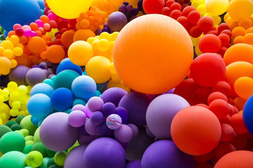 Bright rainbow colored balloons
