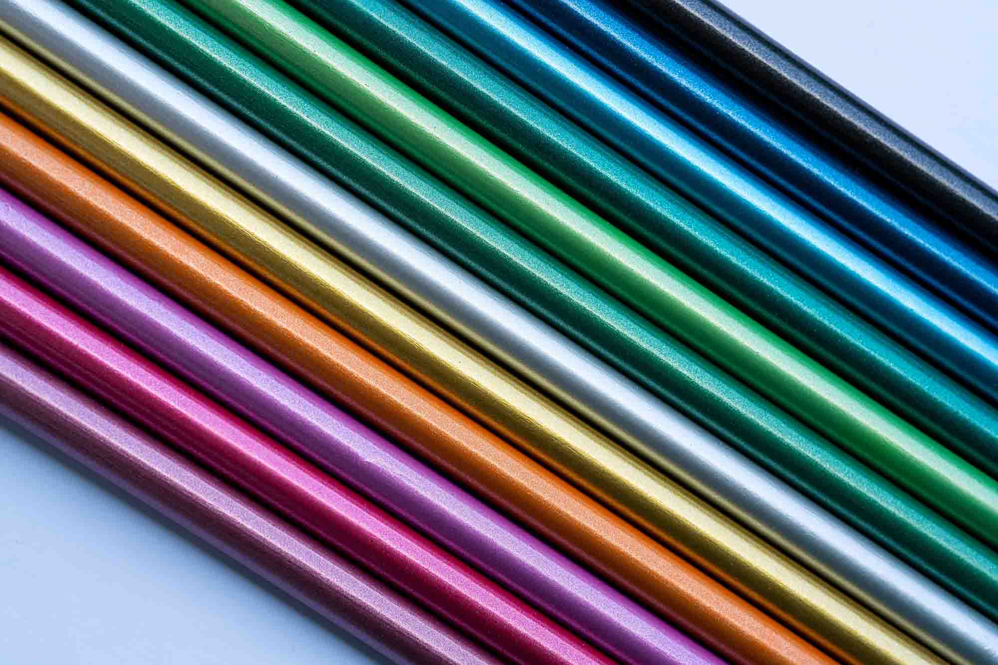 Colorful pencils in metallic colors