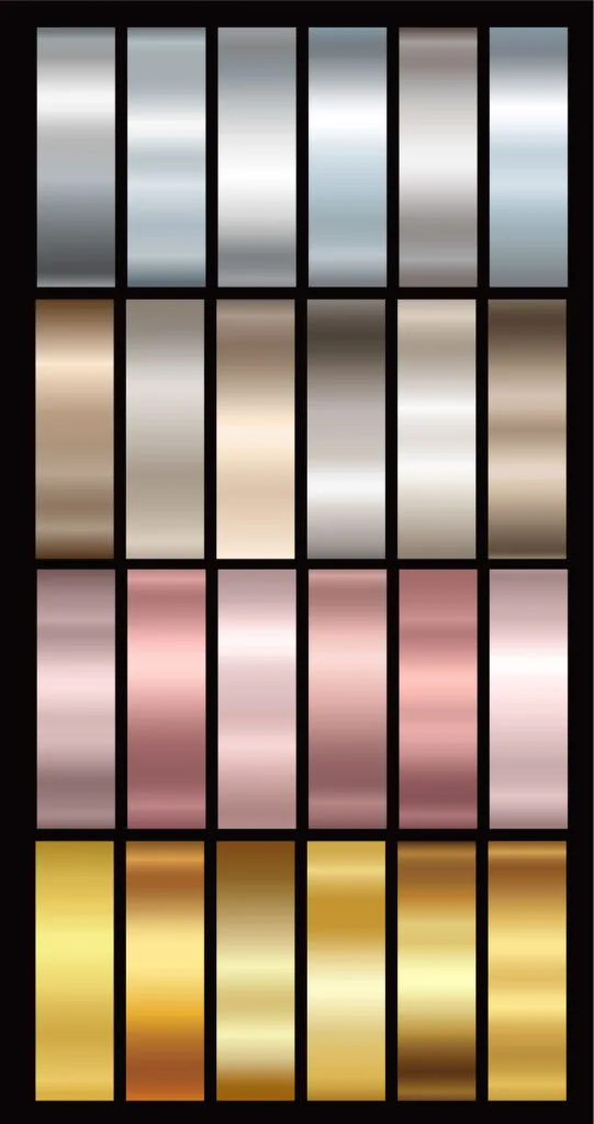 Metallic color palette of silver, bronze, rose gold, and gold