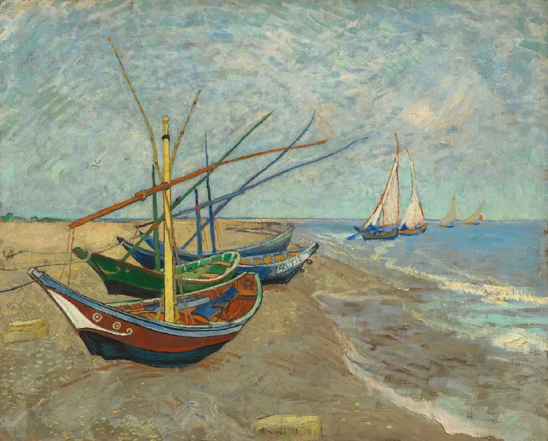 Vincent Van Gogh’s Fishing Boats on the Beach at Les Saintes-Maries-de-la-Mer in muted colors